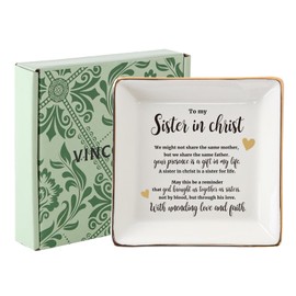 VINCOMIC Christian Ceramic Jewelry Tray-Heartfelt Gift for Sister in Christ, Spiritual Sisters, Women's Ministry, Bible Study - Keepsake for God's Love, Sisterhood, Birthdays, Christmas, Baptism