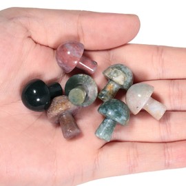 Lovionus89 Pack of 7 Crystal Mushroom Sculpture Stone Statue Figurine, Hand Carved Gemstone Mushrooms Craft Healing Chakra Decor, Indian Agate