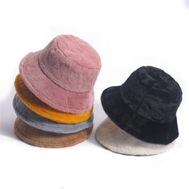 TOKYMOON Women Cute Spring Autumn Winter Soild Lambs Wool Fur Fuzzy Foldable Plush Winter Fisherman Travel Bucket Caps Hat for Outdoor