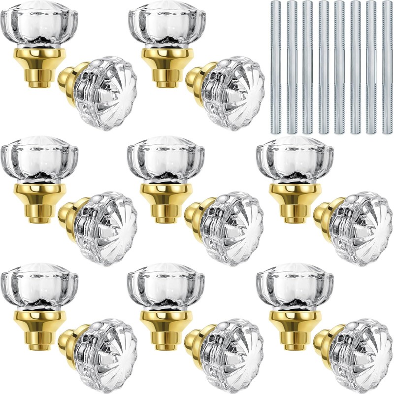Amylove 8 Set Crystal Door Knobs Mortise Style Fluted Glass