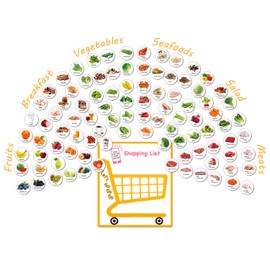 MORCART Grocery List Magnets - 96 PCS Shopping List Kitchen Food Series Refrigerator Magnets for Fruits, Breakfast, Vegetables, Seafood, Salad, and Meats - Toddlers Learning and Family Organization