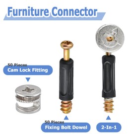 Mesee 50 Sets Furniture Connecting Cam Fittings Kit, Cam Lock Fitting Nuts and Screws with Dowel Furniture Connector Bolt Fastener Attachment Set for Wardrobe/Cabinet/Drawer/Dresser