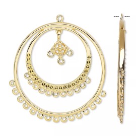 Platinum Focal, 2 Gold Plated Brass Double Hoop 38mm Earring Connectors with 29 Loops