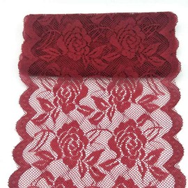 11 Yards Width 6inch Rose Embroidered Lace Ribbon Stretch Lace Trim Fabric for DIY Sewing Crafts Garment Embellishments Burlap Party Table Decorations (Burgundy)