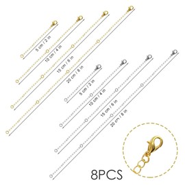 ZKFSIE 8PCS Necklace Extender, Gold + Silver, 2/4/6/8 Inches Chain Extenders Necklace Clasp Extender for Women Men Necklaces Jewelry Bracelets Making Bracelet
