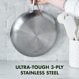 GreenPan Venice Pro Tri-Ply Stainless Steel Healthy Ceramic Nonstick 9" Frying Pan Skillet, PFAS-Free, Multi Clad, Induction, Dishwasher Safe, Oven Safe, Silver