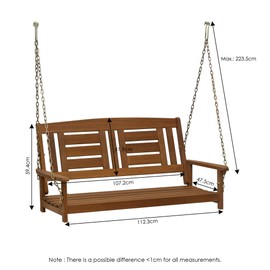 Furinno FG16409SC Tioman Hardwood Patio/Garden/Outdoor Porch Swing, 2-Seater Without Frame, Natural