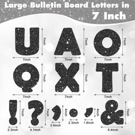 Meetory 154Pcs Glitter Black Bulletin Board Letters for Classroom 7”, Large Font Bulletin Board Letters and Punctuation Cutouts Set Alphabet Poster Board with Adhesive Dots for School Classroom Wall