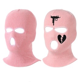 JSTHHTT 2 Packs 3 Hole Ski Mask Balaclava Unisex Full Face, Winter Knitted Balaclava, Unisex Windproof Warm Knitted Balaclava, for Men Women, Outdoor Sport Fishing Skiing Pink