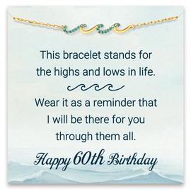 STORYJEWELLERY 60th Birthday Gifts For Women, Wave Bracelet, Happy Birthday Gifts for 60 Year Old Women, Cool Presents for Mom Sister Daughter and Friend