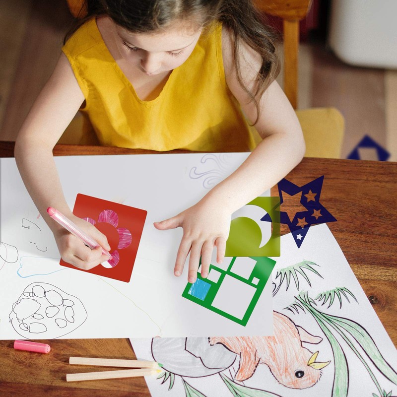 MWOOT Pack of 22 Stencils, Drawing, Plastic, Reusable, Geometric Shapes,