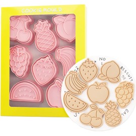 8-Piece 3D Fruity Cookie Cutters, Apple, Strawberry, Watermelon, Pineapple, Grape, Peach, Cherry, Banana - Ideal for Party Baking