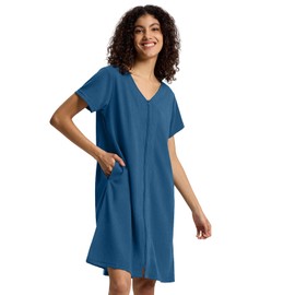 SIORO Women Zipper Robes Waffle Short Sleeve Bathrobe Lightweight Housecoat Knee Length Nightgown Loungwear with Pockets