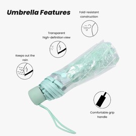 flexman Cherry Blossoms Umbrella, Fashionable Transparent Windproof Manual Folding Umbrella, Cute Cherry Blossom Floral Clear Bubble Umbrella with Alloy Handle, Princess Umbrella (Light Green)