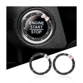 Mandark 2PCS Bling Car Engine Start Button Cover Stickers, Sparkling Rhinstones Ring Emblem, Diamond Shiny Key Ignition Knob Decal, Cute Auto Interior Decoration for Women Girls（Black）