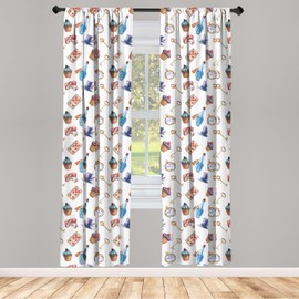 Lunarable Alice in Wonderland Curtains, Cupcakes Mushrooms and Bottles Hanging in Sky Dessert Print, Window Treatments 2 Panel Set for Living Room Bedroom, Pair of - 28" x 95", Blue Red