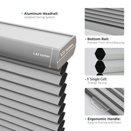 Joydeco Cellular Shades Cordless, Blackout Shades Cellular Blinds for Indoor Windows, Blackout Blinds Honeycomb Blinds Window Shades for Thermal Insulated Noise Reduction (Grey, 25" W x 48" H)