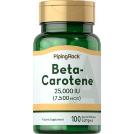 Piping Rock Beta Carotene 25000 IU Softgels | 7500 mcg | 100 Count | Vitamin A Supplement | Non-GMO, Gluten Free