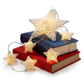 West Ivory 10 LED String Fairy Light w/Mixed Metal Covered 5 Small 1 Large Stars Battery Powered, Christmas Xmas Tree, Valentine, Holiday Decorative Indoor Outdoor, Warm White