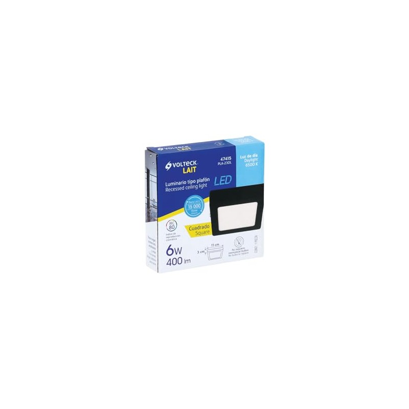 Volteck PLA-230L, Luminario LED tipo plafón 6 W, cuadrado, luz