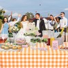 WNINK 2 Pack Orange and White Checkered Rectangular Plastic Tablecloths,
