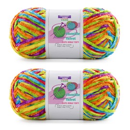 2 Skeins Soft Chunky Chenille Yarn, Plush Velvet for Hand Knitting and Crocheting, Fluffy Yarns for Crochet Blankets, Scarves, Hats（2×3.5oz, 2×131.2yds） (Rainbow Color)