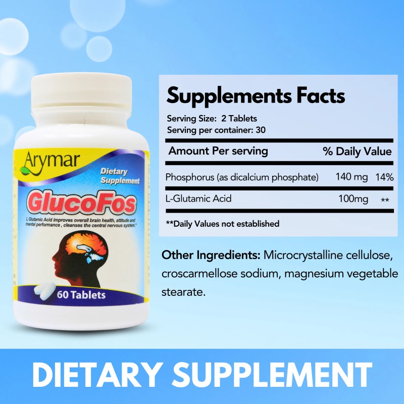 Arymar Glucofos 60 Tablets - L-Glutamic Acid & Brain Health