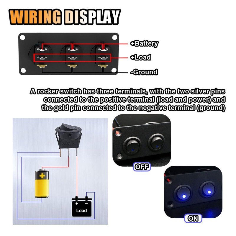 3 Gang Rocker Toggle Switch Panel, DC 12V 20A Waterproof