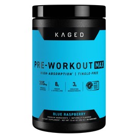 Kaged Pre Workout MAX Powder | Blue Raspberry | Tingle Free, High Stim Pre-Workout | 305 mg Caffeine, Creatine, L-Citrulline | MAXCatalyst for Absorption | Supplements for Men & Women | 20 Servings