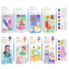 96 Pages Portable Watercolour Colouring Books Set, Clean Toddler Watercolour Books, Magic Water Colouring Book, Pockets Colouring Book with Brush, Colouring Blocks, Children's Watercolour Painting