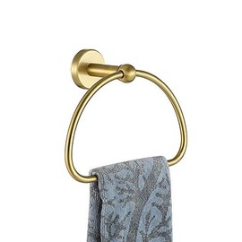 JQK Towel Ring Light Gold, Stainless Steel Half Ring Towel Holder for Bathroom, 7 Inch Brushed Golden Wall Mount, TR160-BG