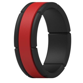 ThunderFit Silicone Rings for Men 1 Ring - Middle Layer Rubber Wedding Bands(Black-Dark Red, 13.5-14 (23mm))
