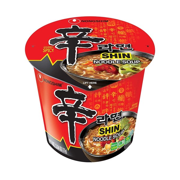 Nongshim Shin Spicy Ramen Instant Gourmet Cup Noodle 2.64 Ounce (Pack of 6), Set of 4