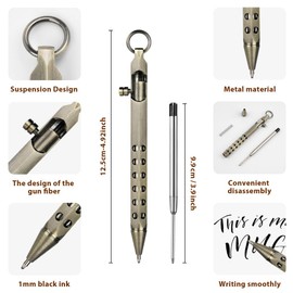 AUAUY Bolt Action Pen, Tactical Pen, Retractable Ballpoint Pen with 5 Interchangeable Refills and Gift Box, 1 mm Signature Ballpoint Pen, Tactical Pen for Business Office Writing Pen (Bronze)