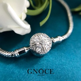 GNOCE Black Silver Four-leaf Clover Bracelet Sterling Silver Lucky You Basic Charm Bracelet inlaid with Stones Clasp Snake Chain Jewellery Gift for Women Mens (Silver, 21)