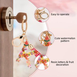 ORUZA Alphabet Initial Letter Keychain, Resin Letter Key Ring with Fruit Tassel Pendant Initial Letter Keyring for Women Girls Handbag Wallet Purses Letter K