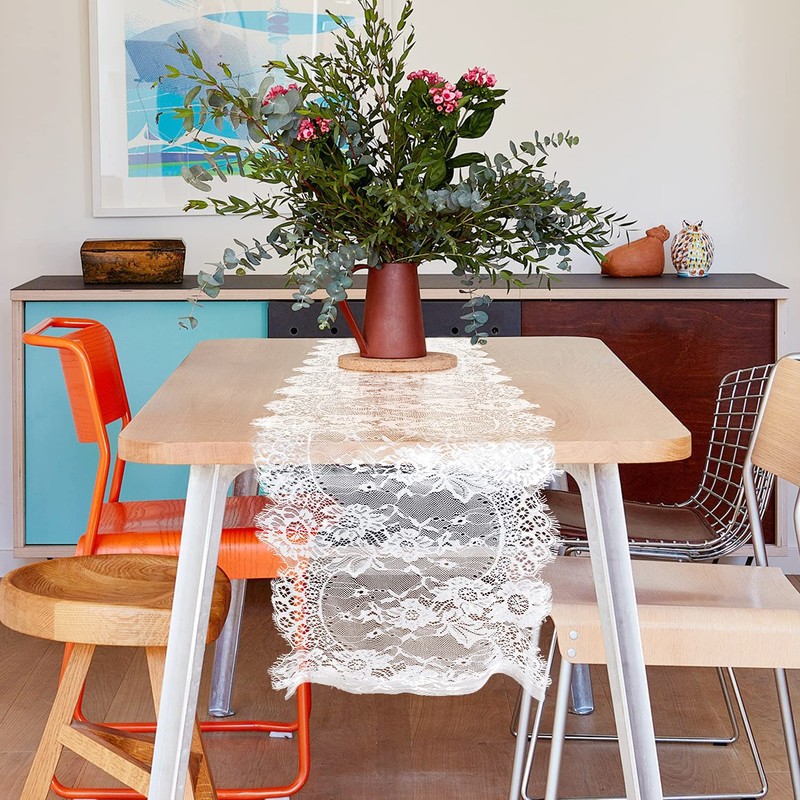 4 Pcs White Lace Table Runners 14 x 120 Inch