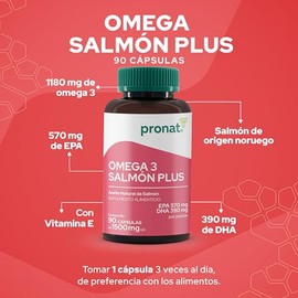 PRONAT  DUO Omega 3 Salmn Plus, Suplemento Alimenticio, 180 Cpsulas con 570 mg de EPA, 390 mg de DHA y Vitamina E                                     