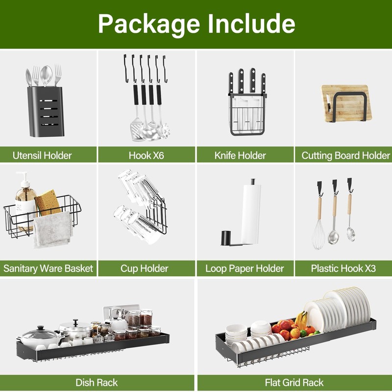 CUISIBOT Over Sink Dish Drying Rack, 3-Tier Full Stainless Steel