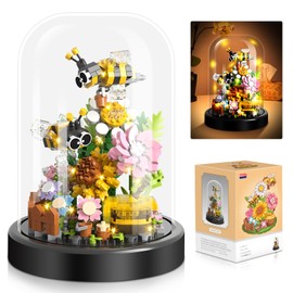 Flower Building Toy Sets, 588 Pieces Bee Flowers Mini Building Block Set, Micro Flower Building Blocks with Dustproof Dome, Room Decoration, Gift Idea, Gift for Girls Women from 6 Years and Adults