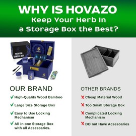 HOVANZO Upgraded Premium Large Bamboo Box - Locking Wood Kit with Combination Lock - Wood Lock Box with lid - Wooden Locking Storage with Removable Tray and Jars (Blue)
