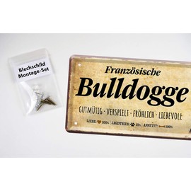 Tin Sign French Bulldog - Decorative Metal Sign Dog Breed Being Character - French Bulldog Dog Accessories - Gift Bulldog Dog Owner Breeder Lover - Decoration Dog House - 28 x 12 cm