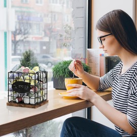 BCOZLUX Coffee Pod Holder Organizer,Large Capacity K Cup Holder Organizer, Storage Basket for Kitchen Countertop Office Coffee Bar with Wooden Base(Rustic Brown-Square)