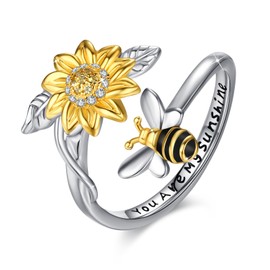 Cuoka Sunflower Ring,S925 Sterling Silver Believe Bea You Are My Sunshine Rings Flower Jewelry for Women