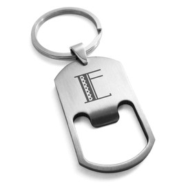Tioneer Stainless Steel Letter E Initial Metro Retro Monogram Bottle Opener Dog Tag Keychain Keyring