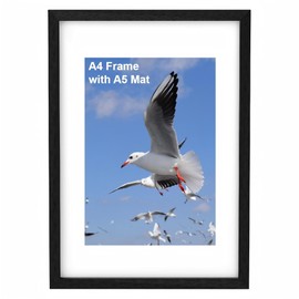 Szyeequoo A4 Frame,A4 Picture Frame with Mount for Tabletop,Photo Frame for Wall & Desk,A4 Photo Frame Matted to A5 Frame,Horizontal or Vertical Picture Frames,21X29.7CM Photo Frames,A4 Black Frame