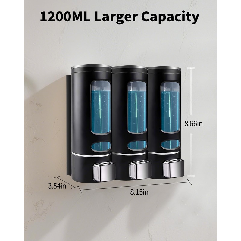 3pcs Soap Dispenser Wall Mounted 1200ML,Liquid Shower Gel Shampoo Bottle