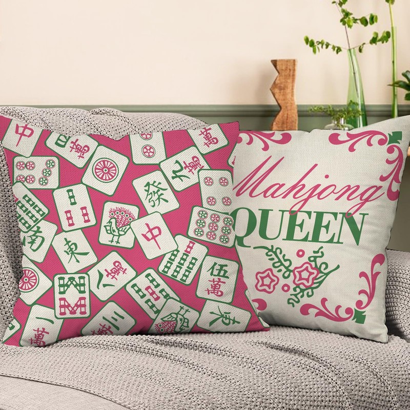 Fjfz Chinese Mahjong Queen Decorative Throw Pillow Covers 18 x