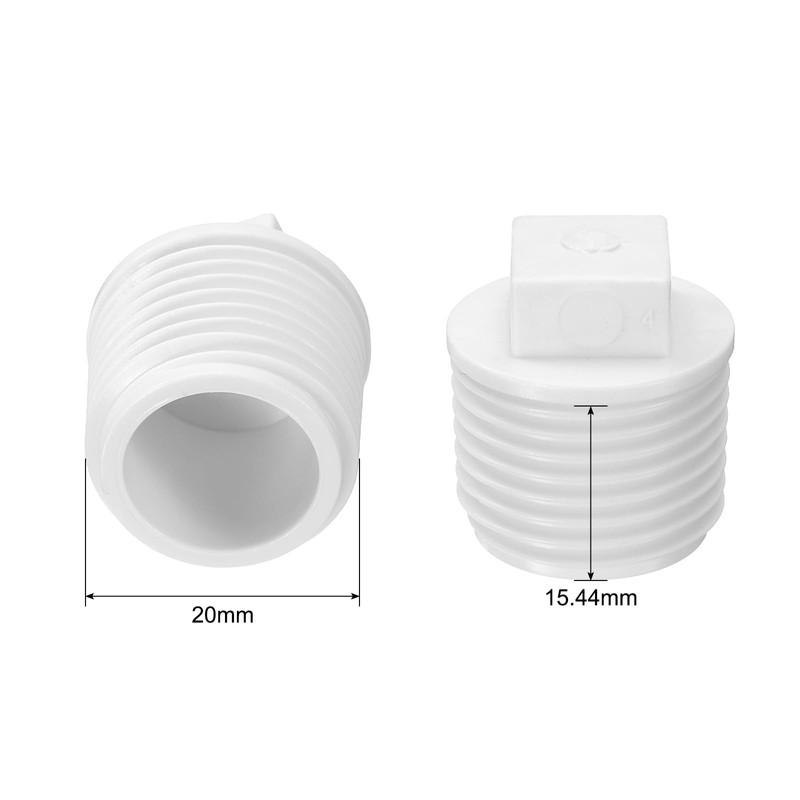 sourcing map 20 Pcs PVC Pipe Male Thread Plug 1/2"