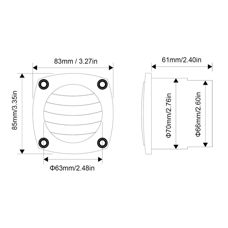 Round Boat Louver Marine Exhaust Air Plastic Vent Straight Through
